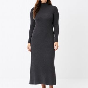 Vintage 90’s Charcoal Mock Neck Long Sleeve Wool Blend Maxi Dress L Italian Yarn